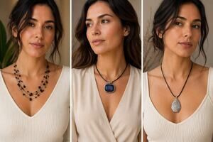 Boho Statement Necklace – 3 Pc | Blue Pendant, Silver Drop, Beaded Multi-Strand